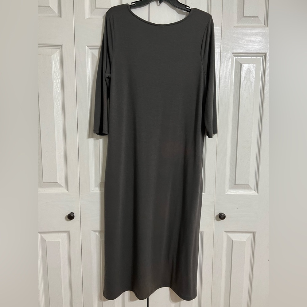 Zenana Premium Charcoal Grey Swing Midi Dress w/ Pockets XL - Picture 3 of 8